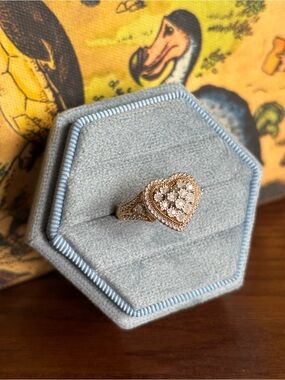 Heart Halo Diamond Cluster Ring Gold Plated Sterling Silver